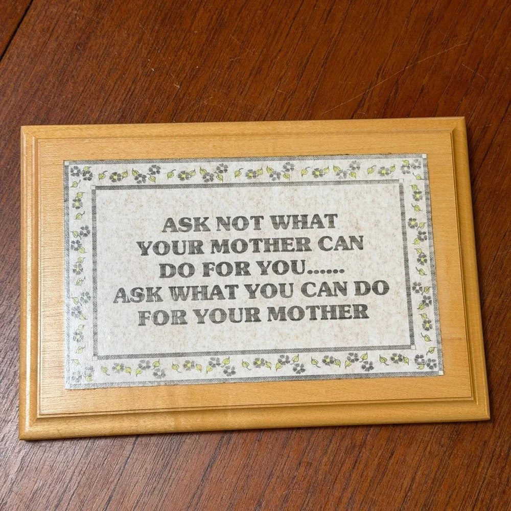 Vintage Wood Wall Plaque Ask Not What Your Mother Can Do For You Funny Sign